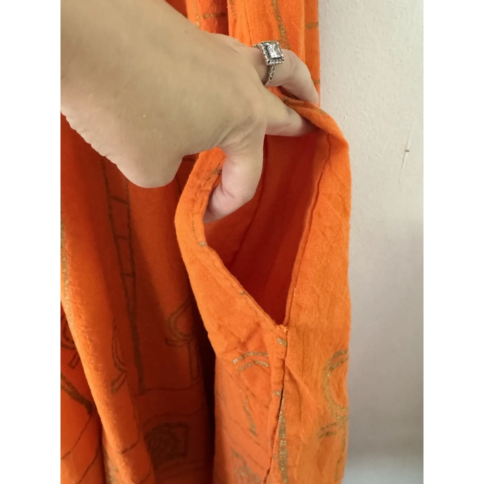 L’ Antonio Orange Aztec Art To Wear Baggy Oversized Harem Jumpsuit Size Medium - Image 6