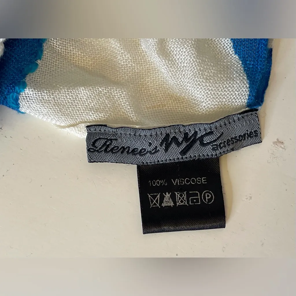 Renee’s NYC‎ Accessories Y2K Viscose Blue and White Striped Scarf with Tassels - Image 5