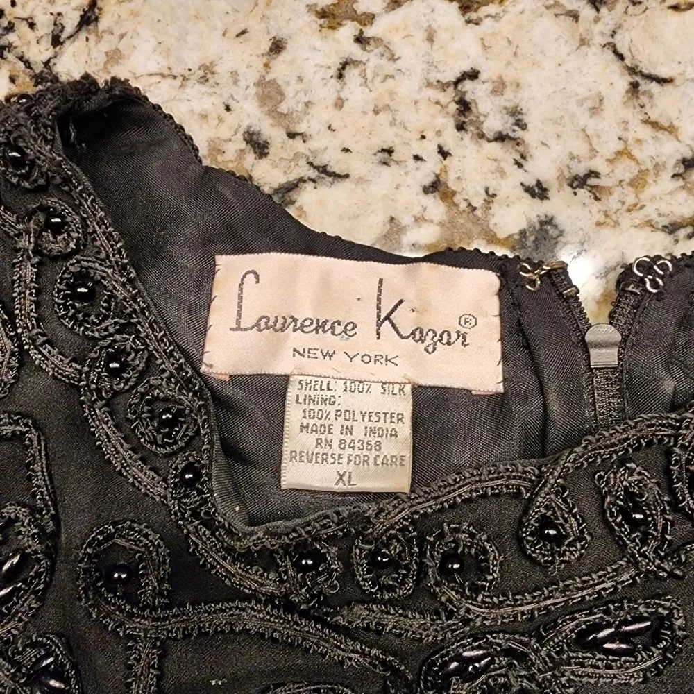 Laurence Kazar v cut shirt 1980’s Vintage Embellished Beaded silk Zip Blouse - Image 11