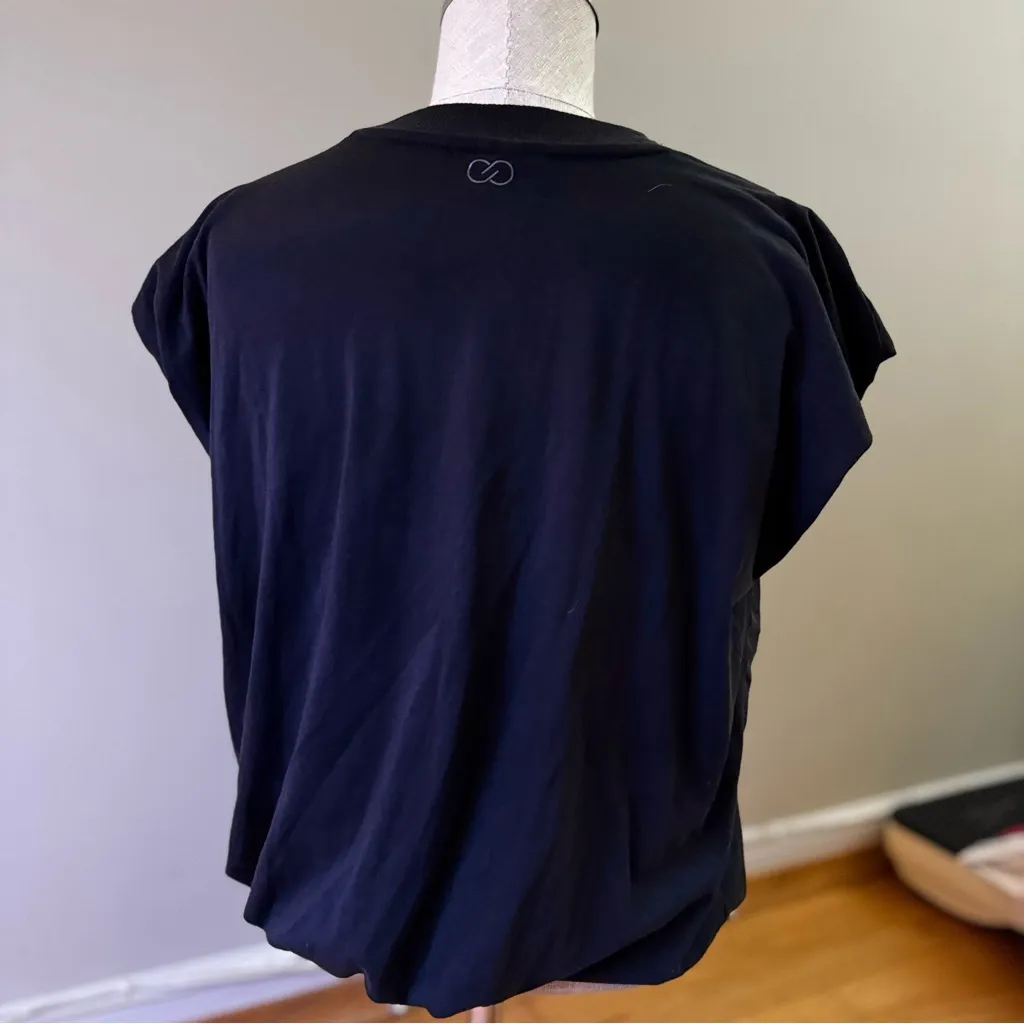 Calia Women’s Everyday Twist Crop Tee Top Relaxed Athleisure High Neck Black M Size M - Image 2