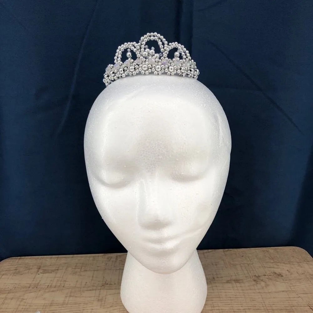 American VINTAGE 90's Handmade Mini Tiara Beaded w/ Silver Crystal Beads - Image 2