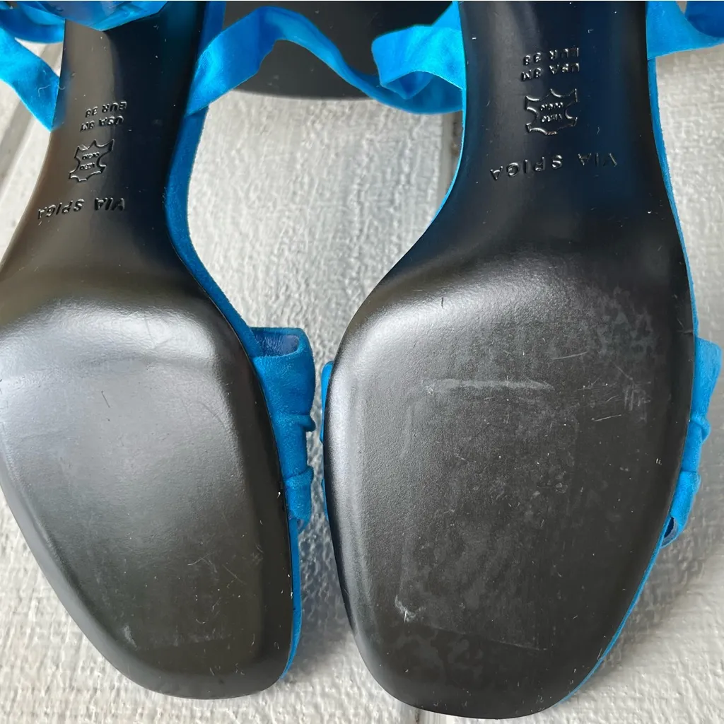 Via Spiga NWOB Nova Ankle Wrap Block Heel Sandal In Azure Blue Suede Size 8 - Image 7
