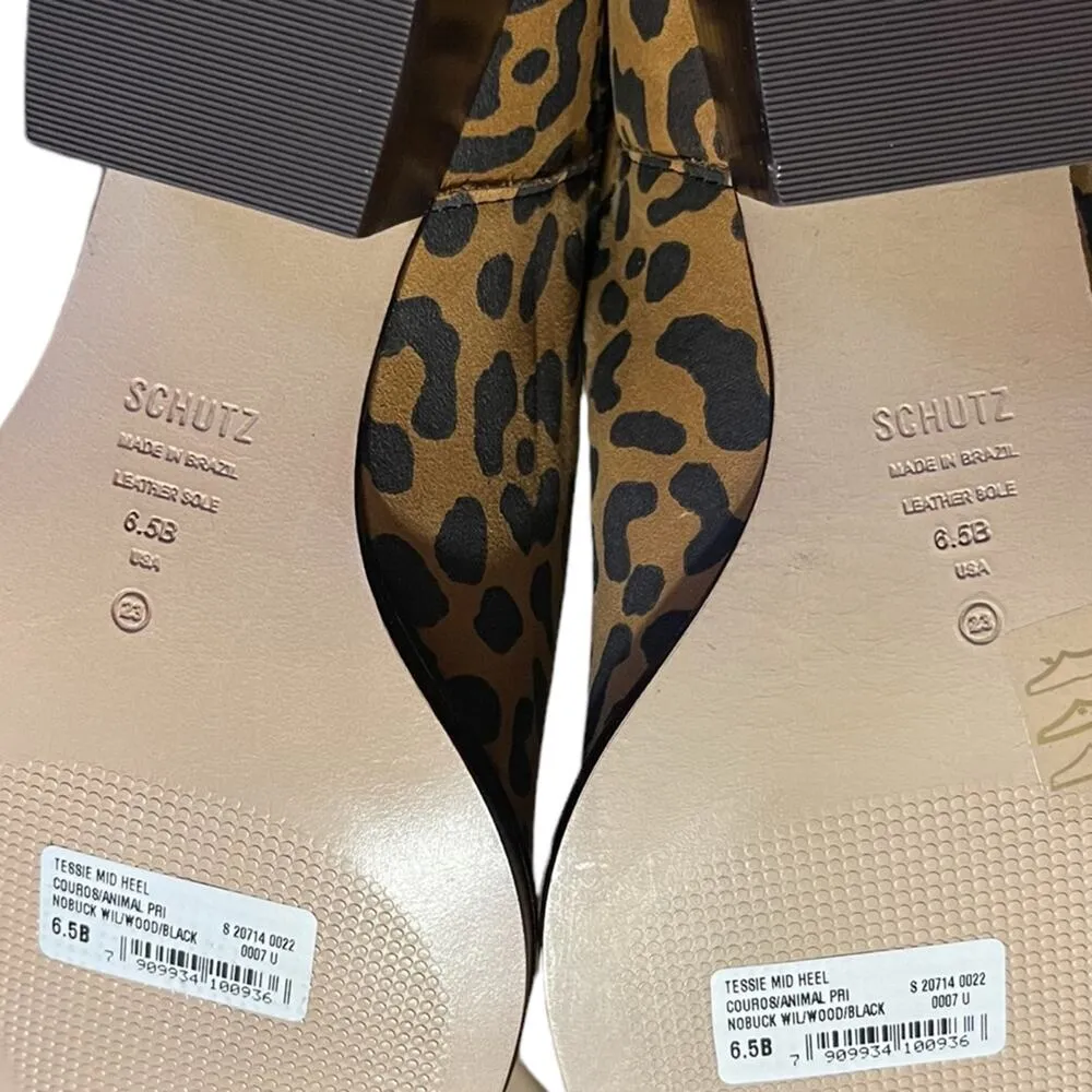 Schutz Tessie Mid Heeled Western Bootie in Nubuck Animal Print Size 6.5 NEW - Image 7
