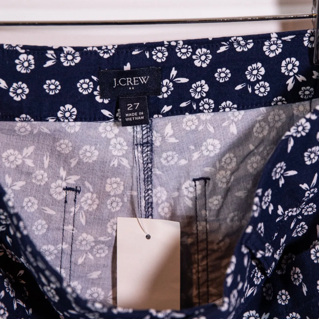 NEW J. Crew Lizzie High Rise Patch Pocket Wide Leg Cotton Linen Blue Print Pant - Image 2