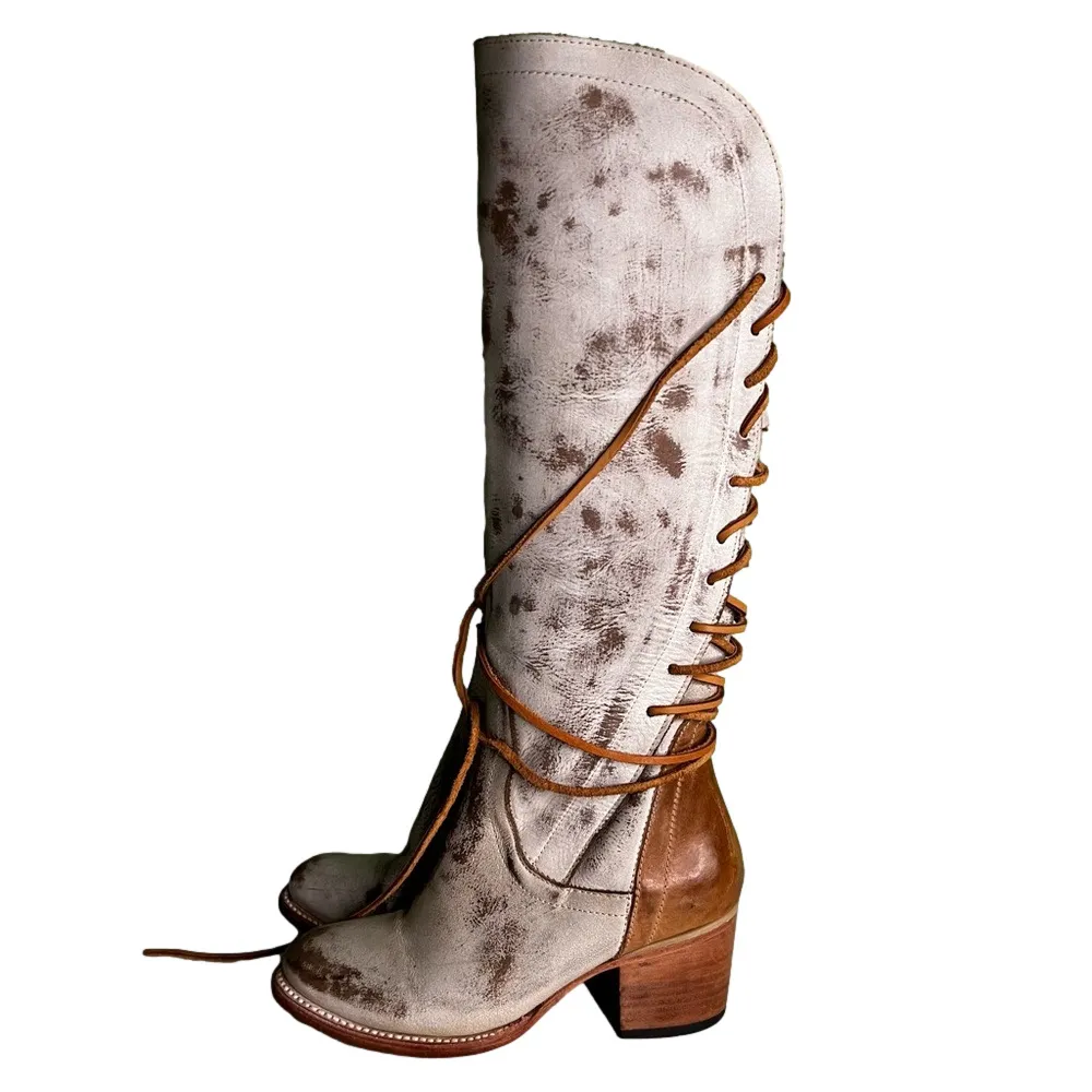 Freebird by Steven Cosmo Beige Distressed Leather Boot Size 8 #260107 - Image 3