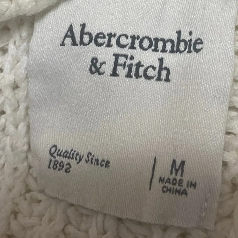 Abercrombie & Fitch White Crochet Knit Open Front Long Sleeve Cardigan Sweater M - Image 3