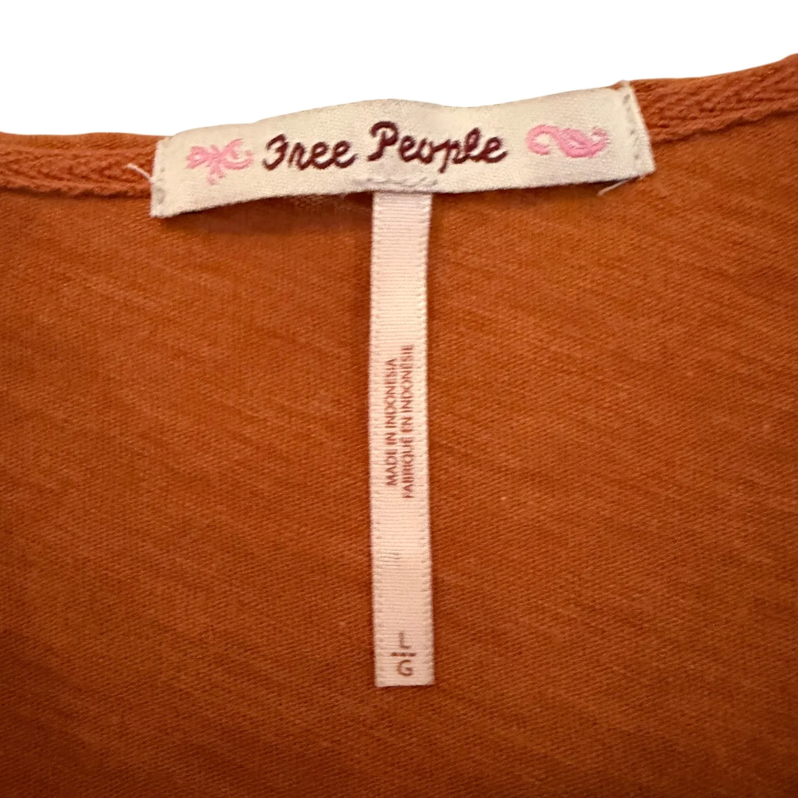 FREE PEOPLE Sienna Long Sleeve Tee Top Women's Large Rust Boho Hippie Peasant - Image 7