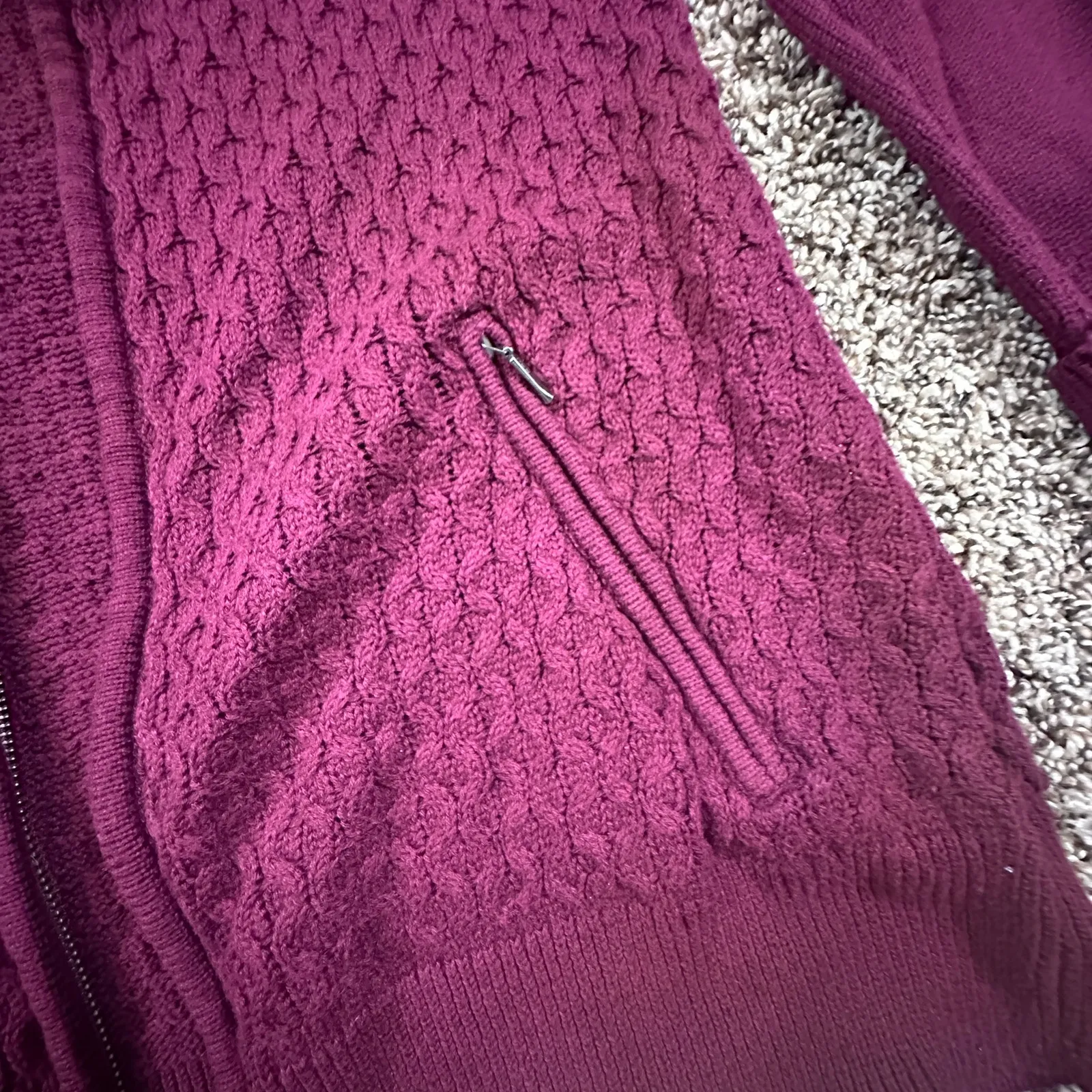 Aspen Berry Color Full Zip Cable Knit Sweater Size Small Pink - Image 5