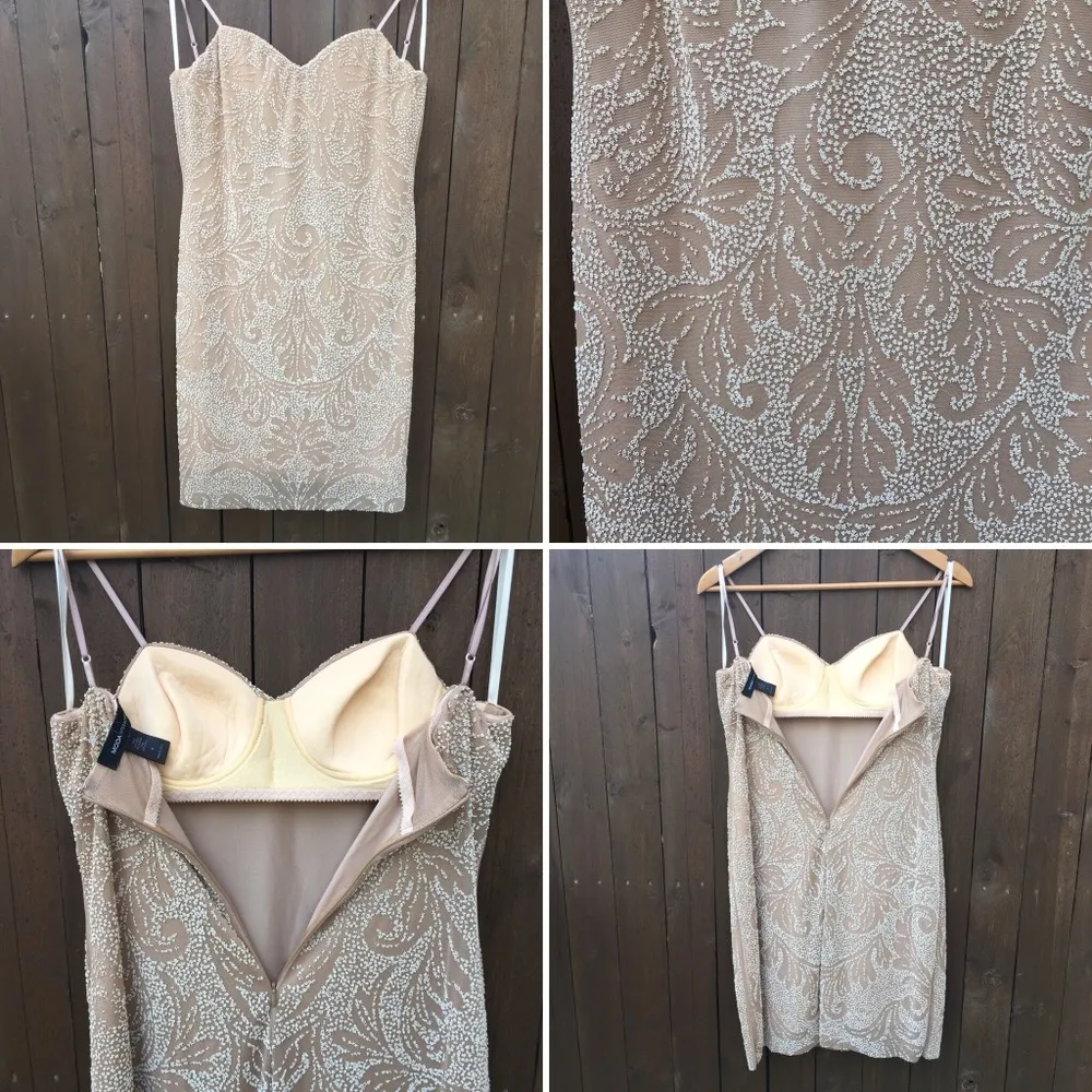 Moda International Nude & Cream Bead Dress Size 6 Tan - Image 4