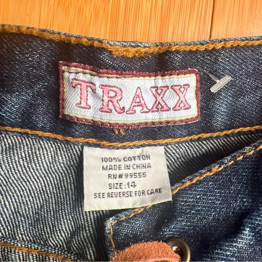 Women’s Traxx Vintage Cowboy Western Laced High Rise Blue Denim Jeans, Y2K|Sz:14 - Image 15