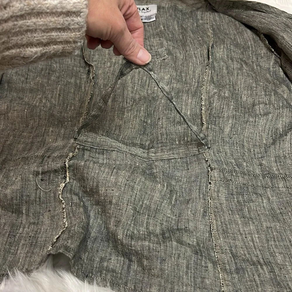 Flax Button Snap Black‎ Tweed Linen Shirt C14 - Image 5