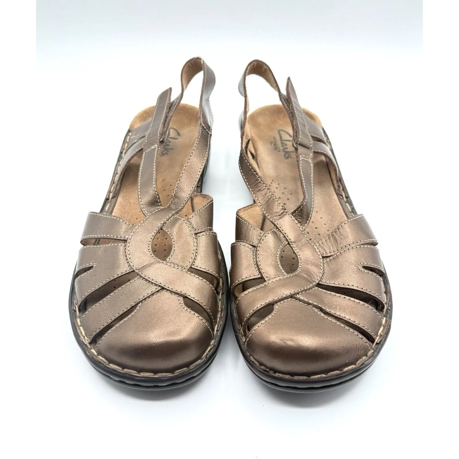 CLARK'S LEATHER Metallic Bronze HUARACHE SLING BACK SANDALS SZ 10 M Bendables‎ - Image 3