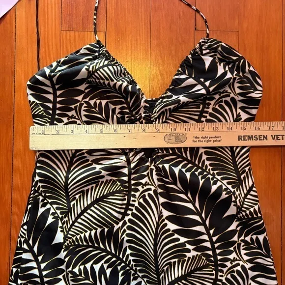 Avec Les Filles NWT Black Palm Allover Printed Halter‎ Satin Midi Dress Large - Image 5