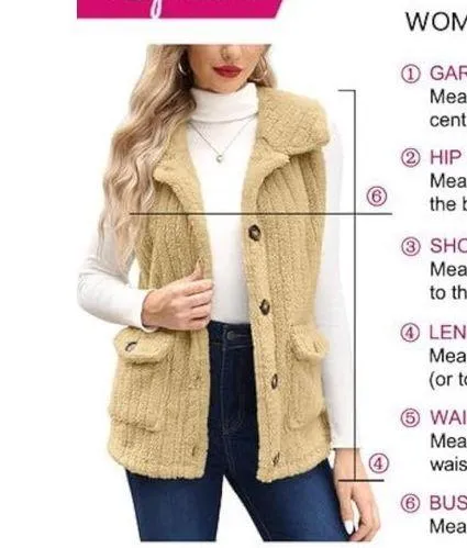 Spadehill Womens Beige NEW Winter Button Down Warm Lapel Fuzzy Fleece Vest Sz XL Tan - Image 6