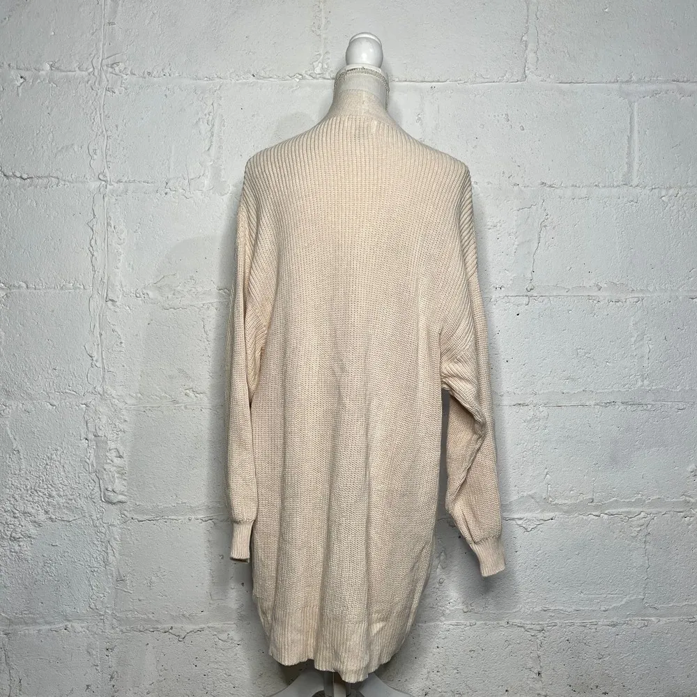 Target Women's Cream Open Front Long Sleeve Ribbed Long Cardigan Sweater Large - Image 2