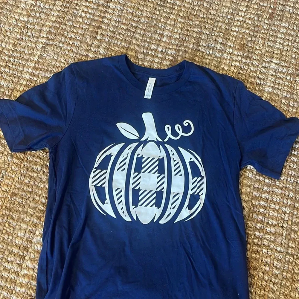 Bella Canvas  Navy Blue Pumpkin Fall Tshirt - Image 2