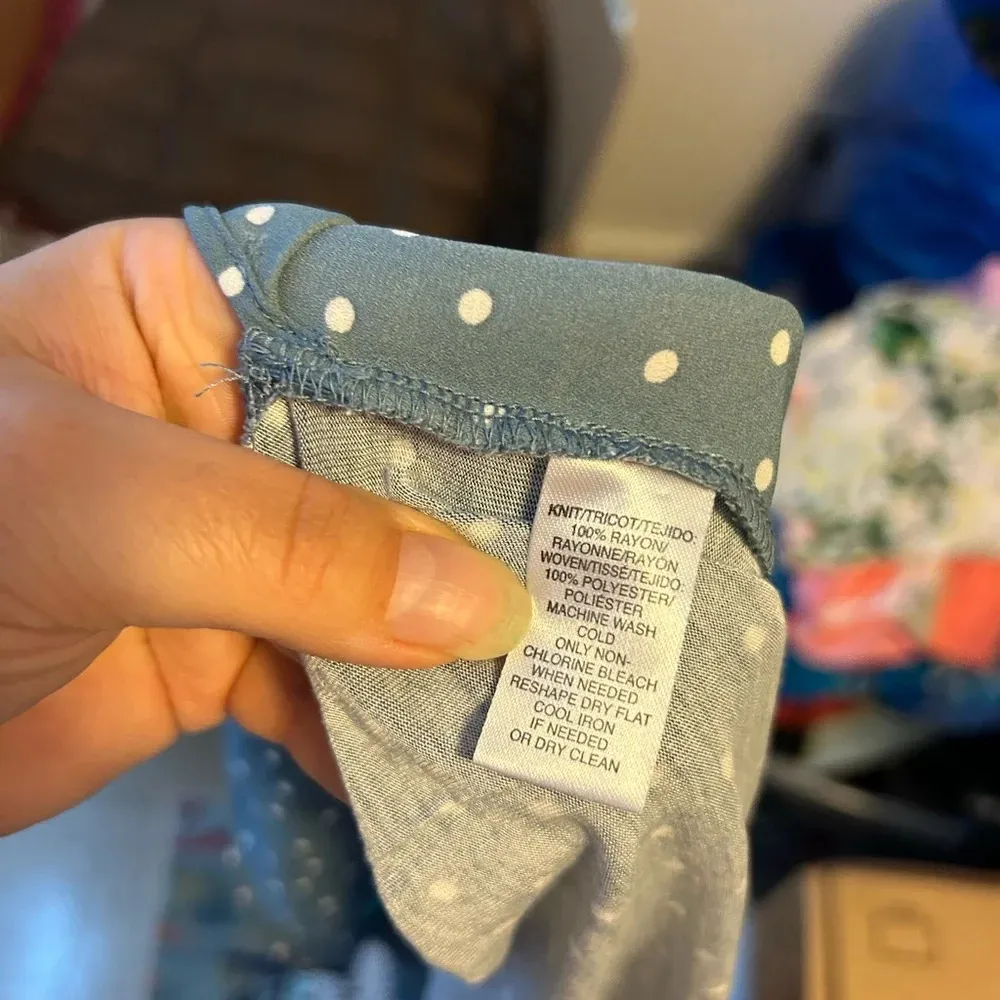 LOFT BLUE POLKA DOT DOLMAN BLOUSE - Image 4