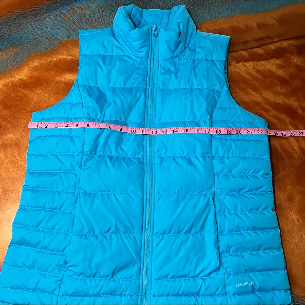 Lands End Down Puffer Vest XL turquoise full zip - Image 8