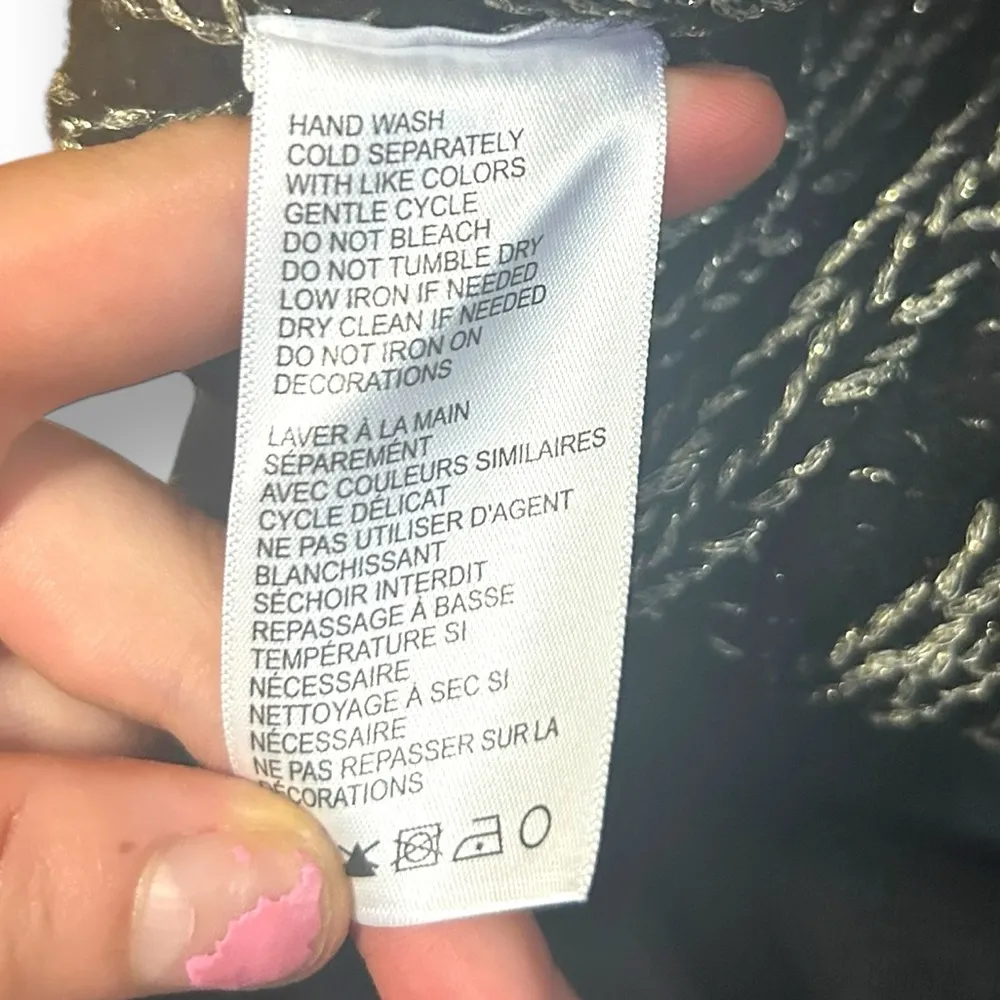 Blanc Noir® Lurex Cable Knit Sweater Size Large Black Silver Crew Neck NEW - Image 12