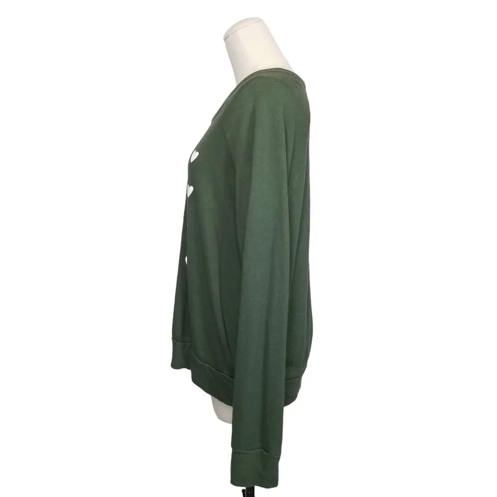 Sundry Heart Print Green White Sweatshirt Sz 2 - Image 3