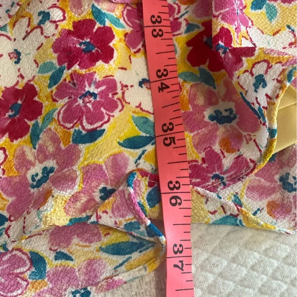 BCBG Paris Spring Floral Ruffle Yellow, White, Red & Pink Mini Dress Size M - Image 7