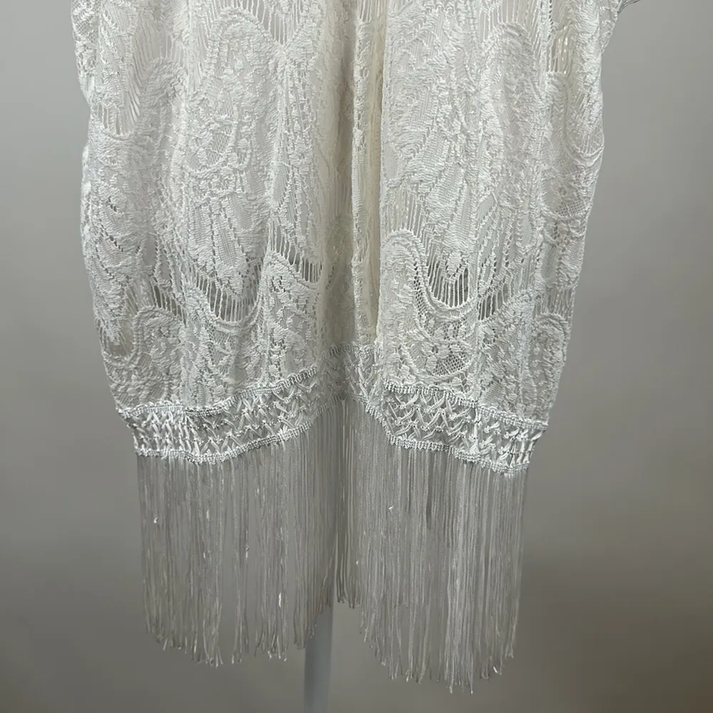Victorias Secret Swimsuit V Neck Swim Cover Up White Crochet Fringe Hem XS/S - Image 4