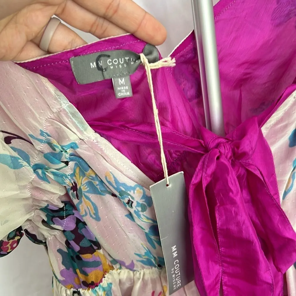 NWT Miss Me MM Couture Semi Sheer Floral Butterfly Bow Front Blouse Sz M - Image 4