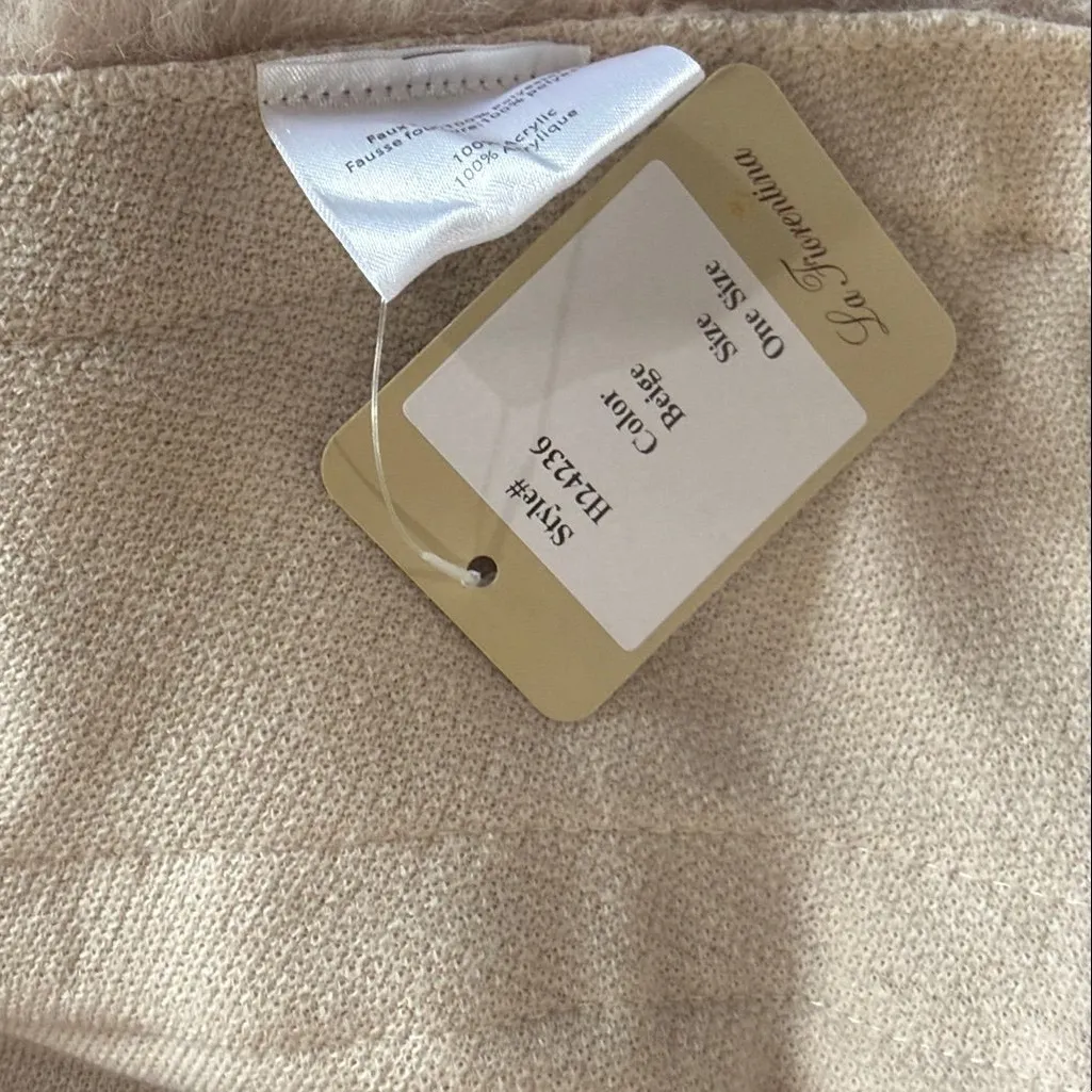 NWT LA Fiorentina cape poncho Capelet shrug blanket ruana coat Fur Trim OS Tan Size undefined - Image 6