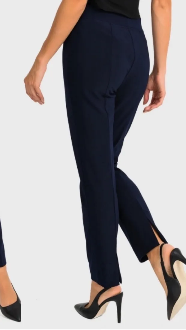 JOSEPH RIBKOFF | Midnight Blue Classic Straight Elastic Waist Slit Pants, 14 - Image 1