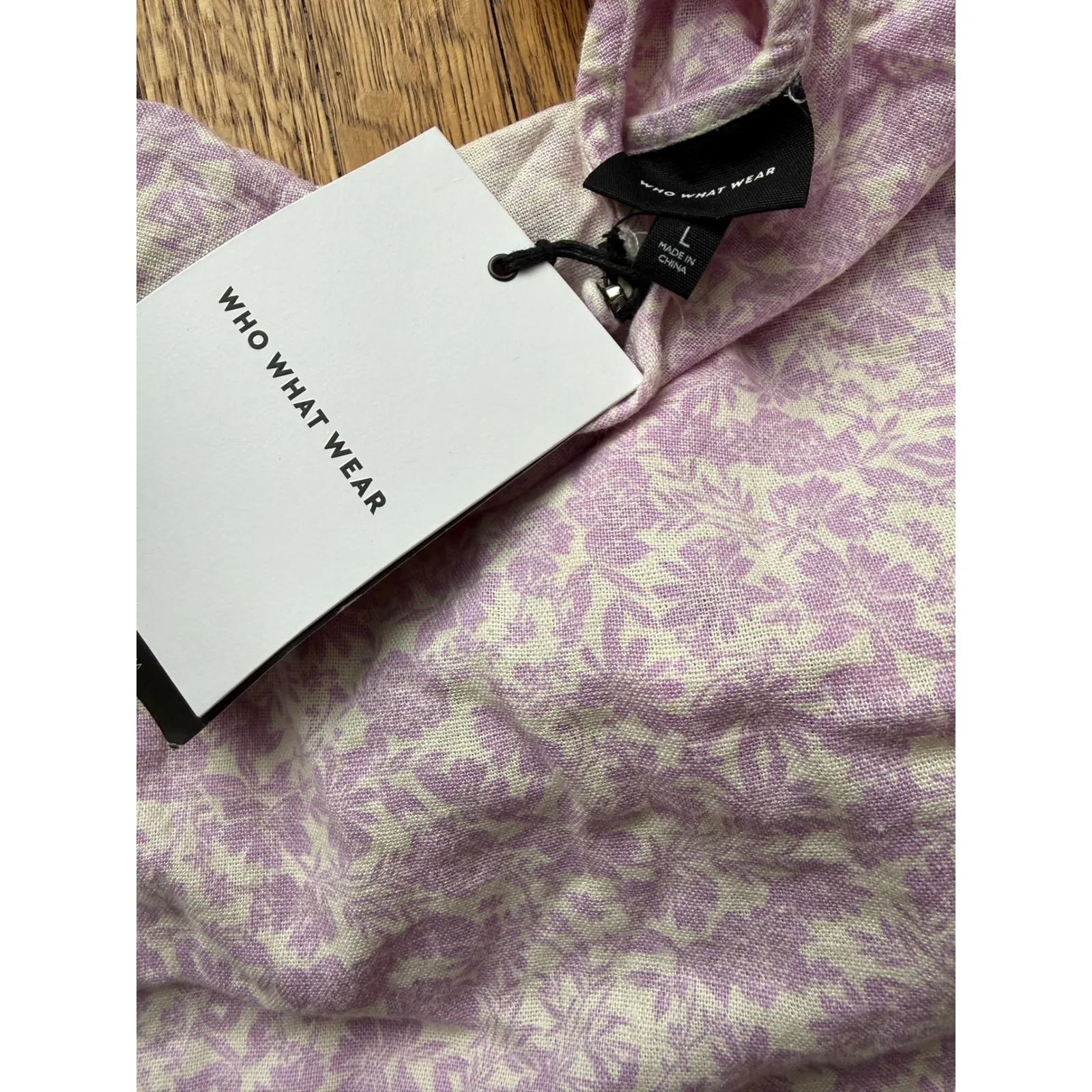 WhoWhatWear Puff Sleeve Midi Dress Floral Cutout Back Tie Midi Dress Size L - Image 5