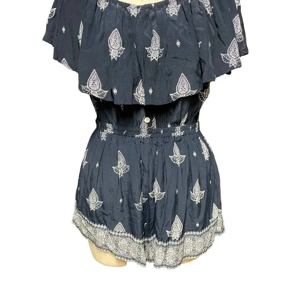 Faithfull The Brand Lane Off The Shoulder‎ Romper Navy Blue Paisley Size US 6 - Image 5