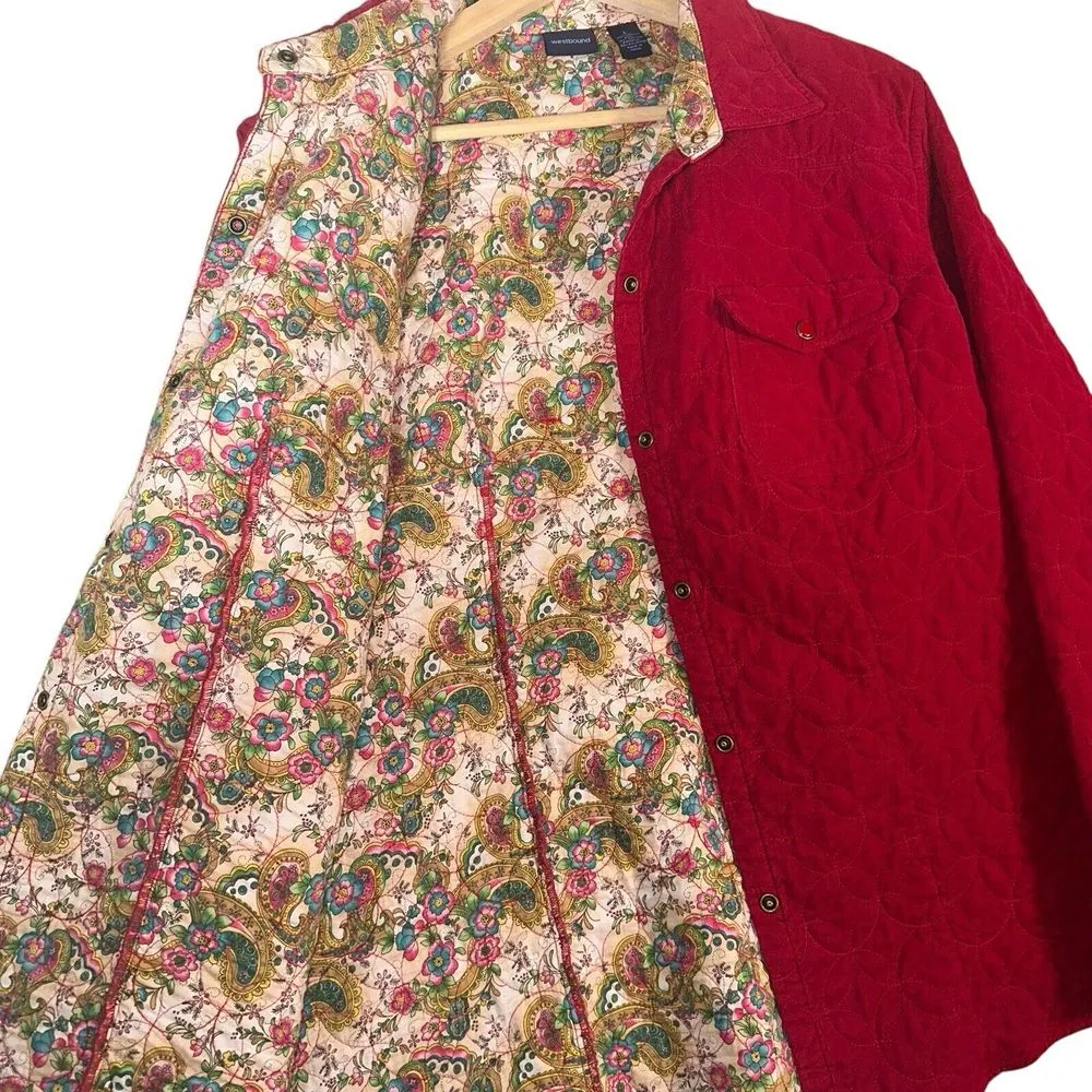 Westbound Womens Red Quilted Corduroy Chore Style‎ Paisley Print Lined Coat Sz L - Image 5
