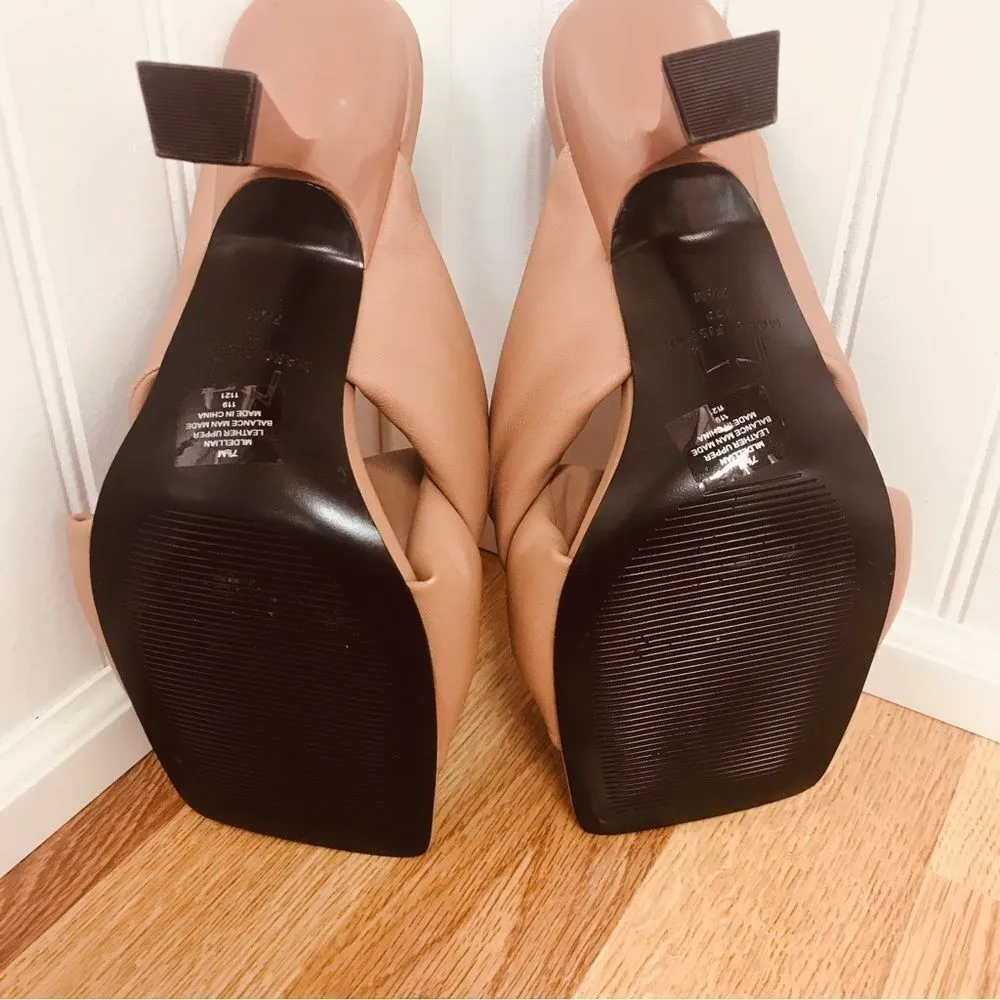 MARC FISHER Delian Nude Tan Leather Slide Sandal Heel Slip On Knotted Sz 7.5 New - Image 10