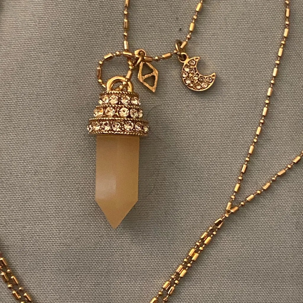 28” to 30” Necklace 1” Quartz Pendant Rhinestones Top Moon Diamond Charm Gold - Image 2
