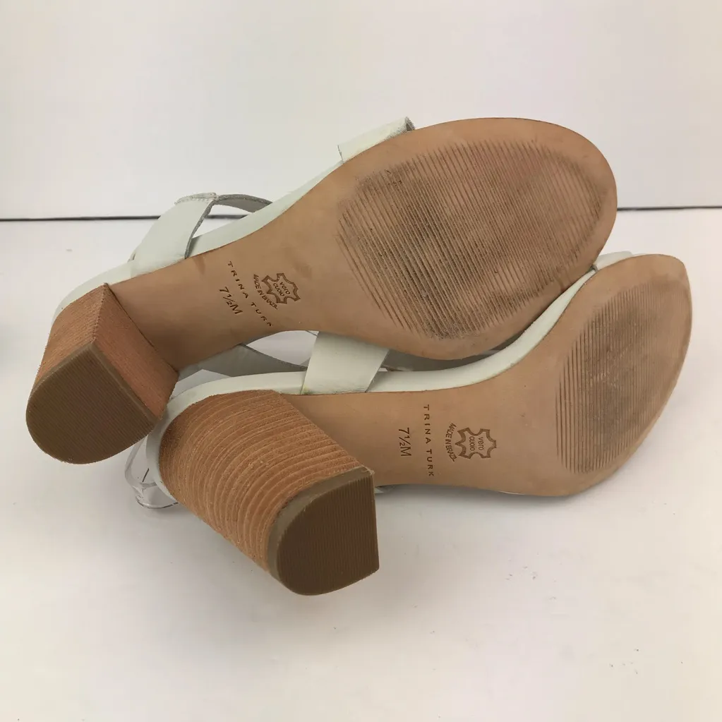 Trina Turk SilveTrina Turk Silver Lake White Leather Jeweled Stack Heels Sandals - Image 8