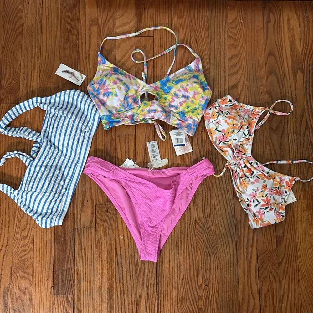 JESSICA SIMPSON White Floral Ruche Summer Dreaming Bikini Top Swimsuit Large NWT - Image 9