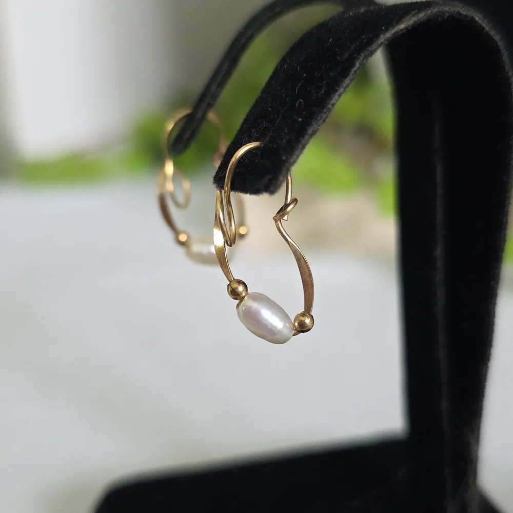 Vintage Freshwater Rice Pearl Necklace and Earrings Pat 537965 Gold - Image 5