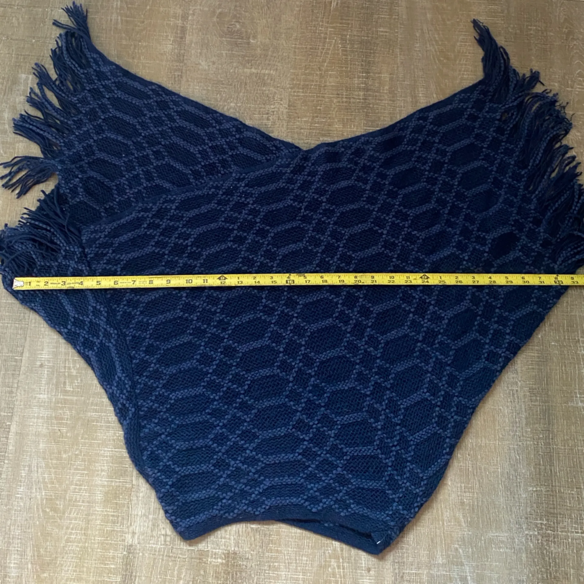 Crochet Knit Poncho Fringe Blue Women’s OS Grandma Cottagecore Coastal Cowgirl - Image 7