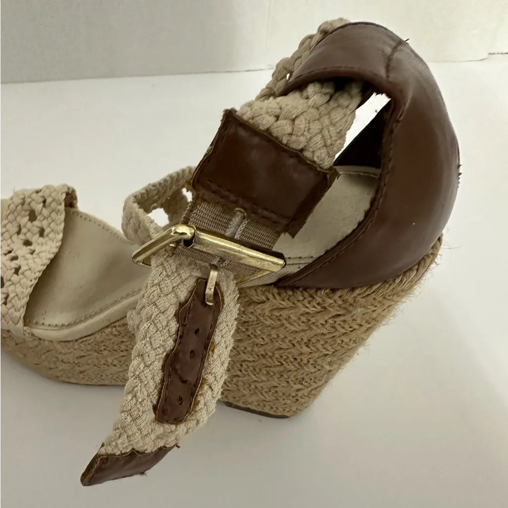 Brash Crochet Strap Espadrille Wedge Sandals Platform Neutral Y2K Size 8 - Image 4