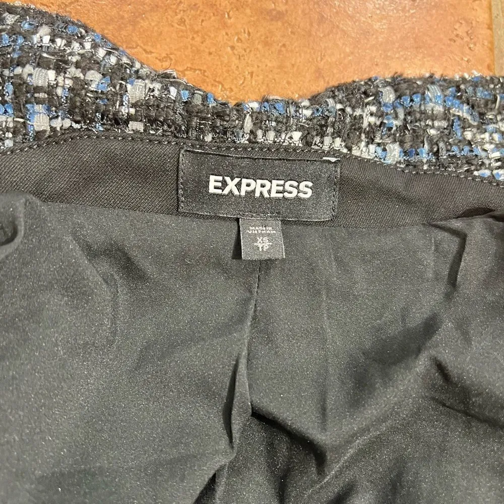 Express Black White Blue Metallic Sparkle Tweed Moto Jacket Coat Size Small - Image 6