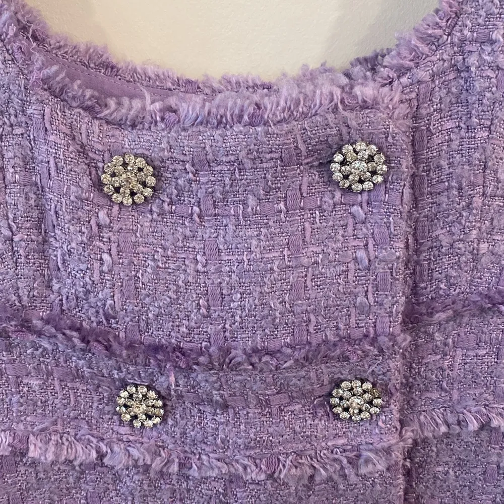 Zara Purple Tweed Double Breasted Rhinestone Button Dress Size Small - Image 4
