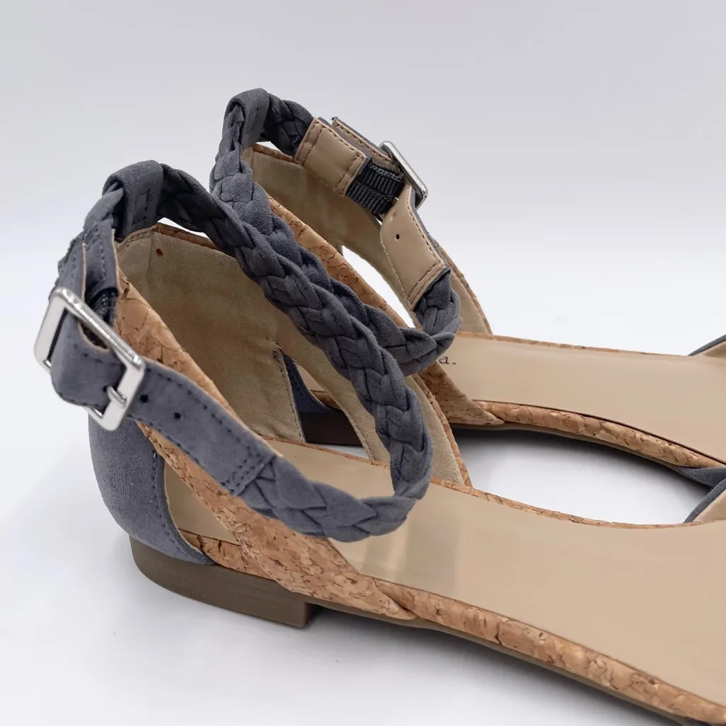 Indigo Rd. Women's Gamia D'Orsay Flats Size 9 Grey Faux Suede Cork Braided Ankle - Image 3