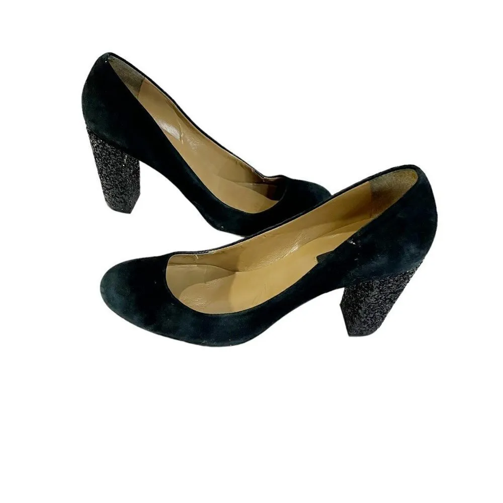 Ann Taylor Womens Classic Pump Heel Black Suede Glitter Slip On Round Toe 8.5 - Image 3