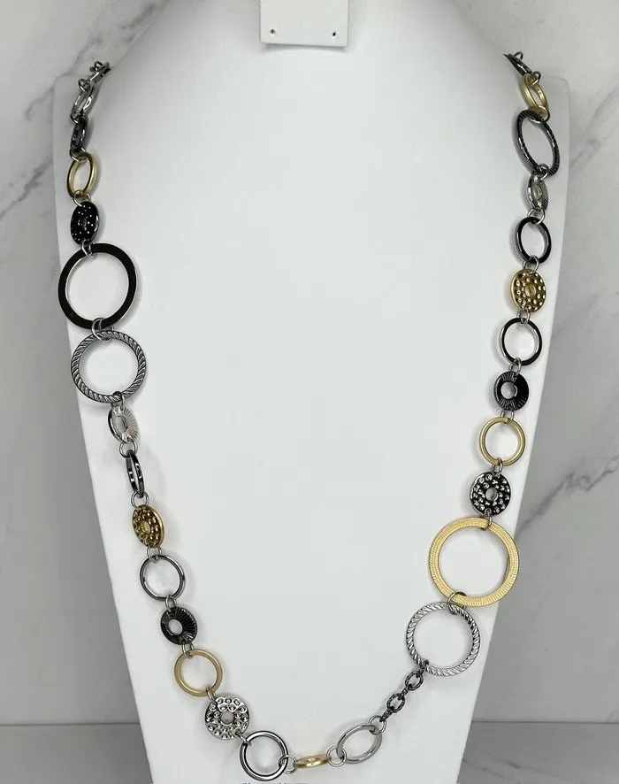 Lia Sophia Chunky Silver Gold Tone Long Chain Link Necklace Statement ✨ - Image 1