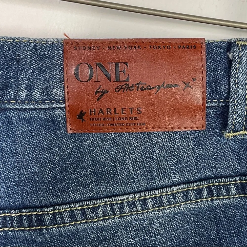 One x One Teaspoon Blue Harlets Cuffed High Rise Denim Jean Shorts 25 - Image 4