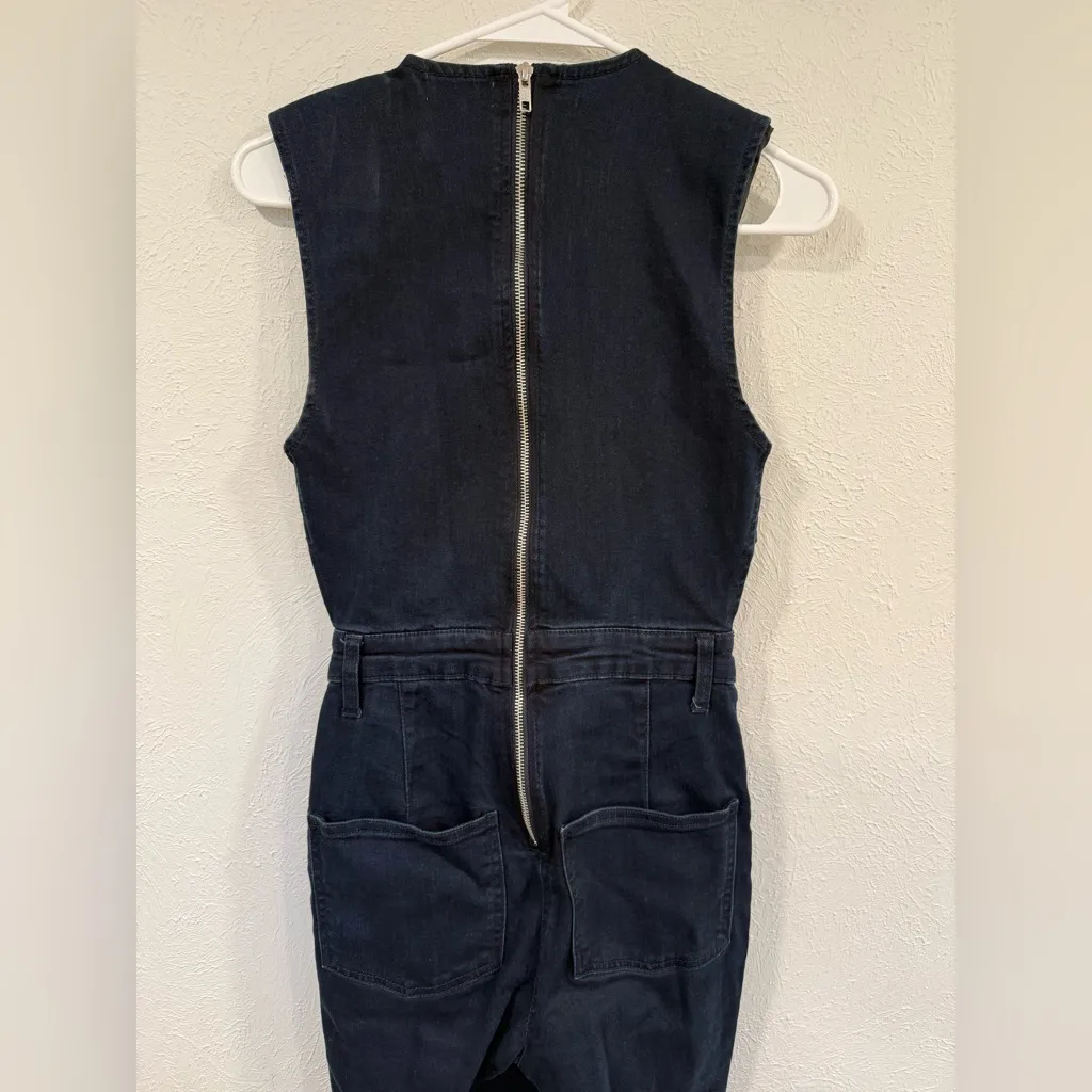 WeWoreWhat Dani Denim Jumpsuit Side Cutout Slit Leg Dark Wash Size 2 - Image 7
