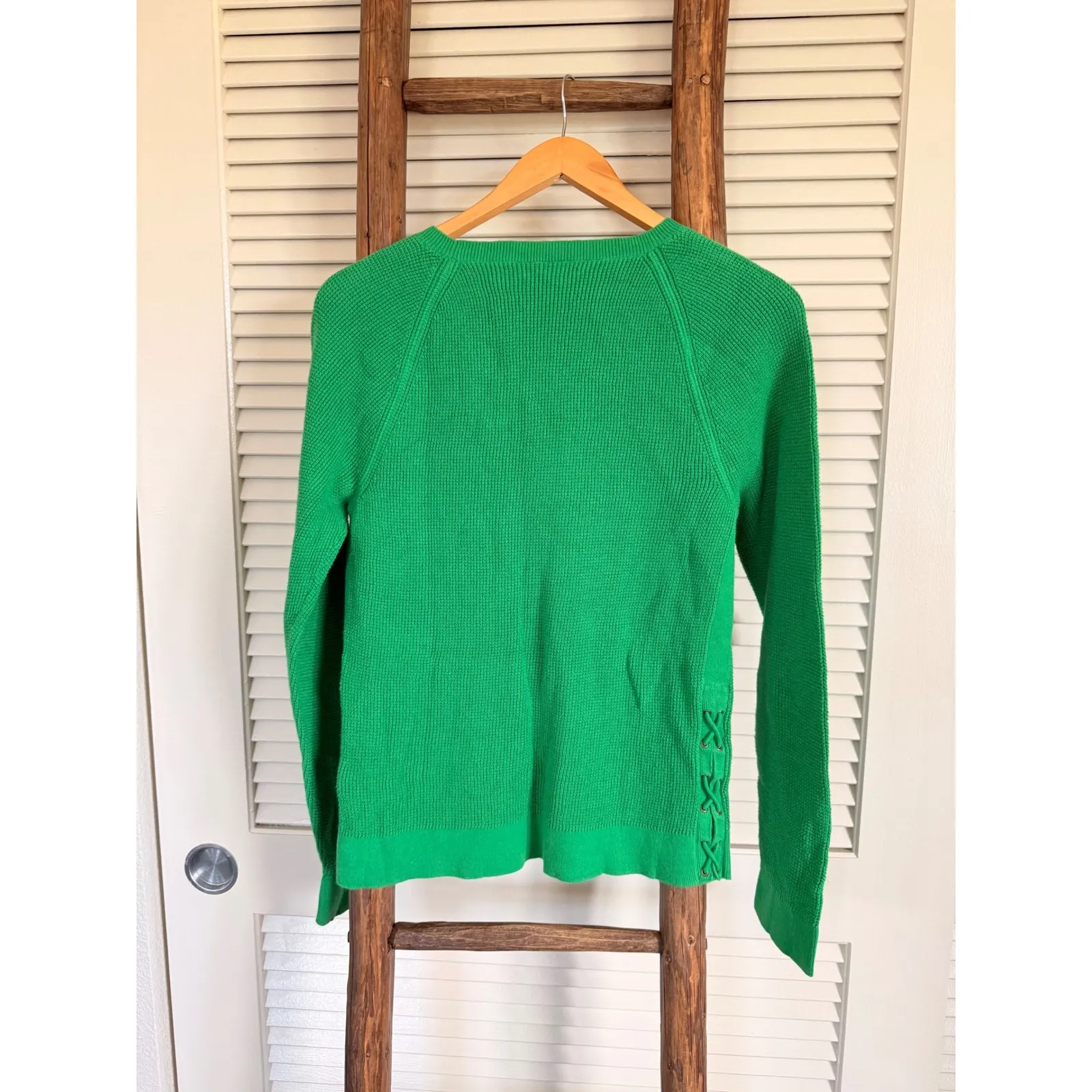 LRL Lauren Jeans Co. Ralph Lauren Green Long Sleeve Waffle Knit Sweater Size L - Image 2
