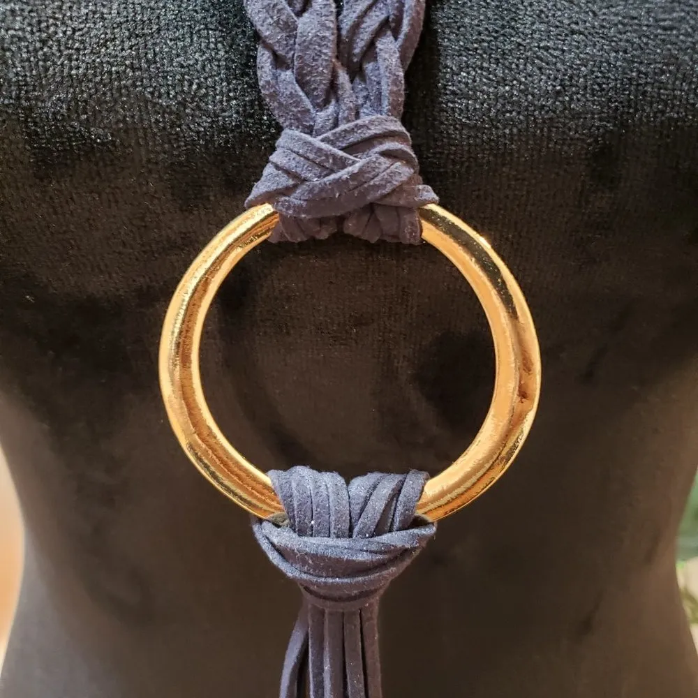 Womens Gold Tone Madewell Fringe Ring Tassel Collar Necklace with Lobster Clasp - Image 2