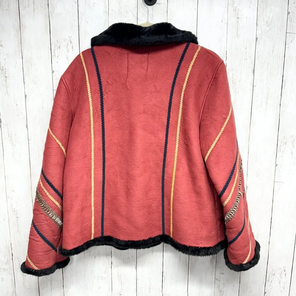 Tally Ho Jacket Women Size M Vintage Faux Sued Zip Up Stitched Boho Fur Down Red Size M - Image 3