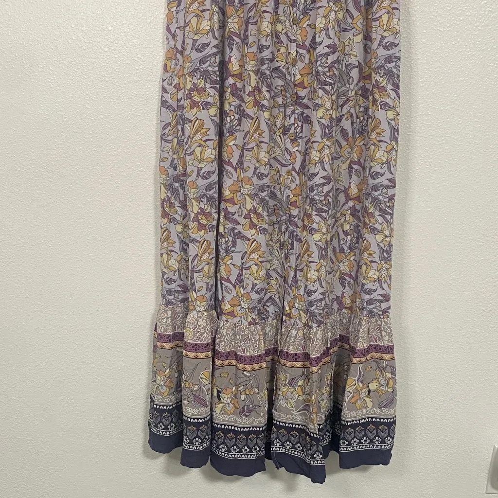Bohemian Floral Midi Dress in Purple and Cream Size L - Image 3